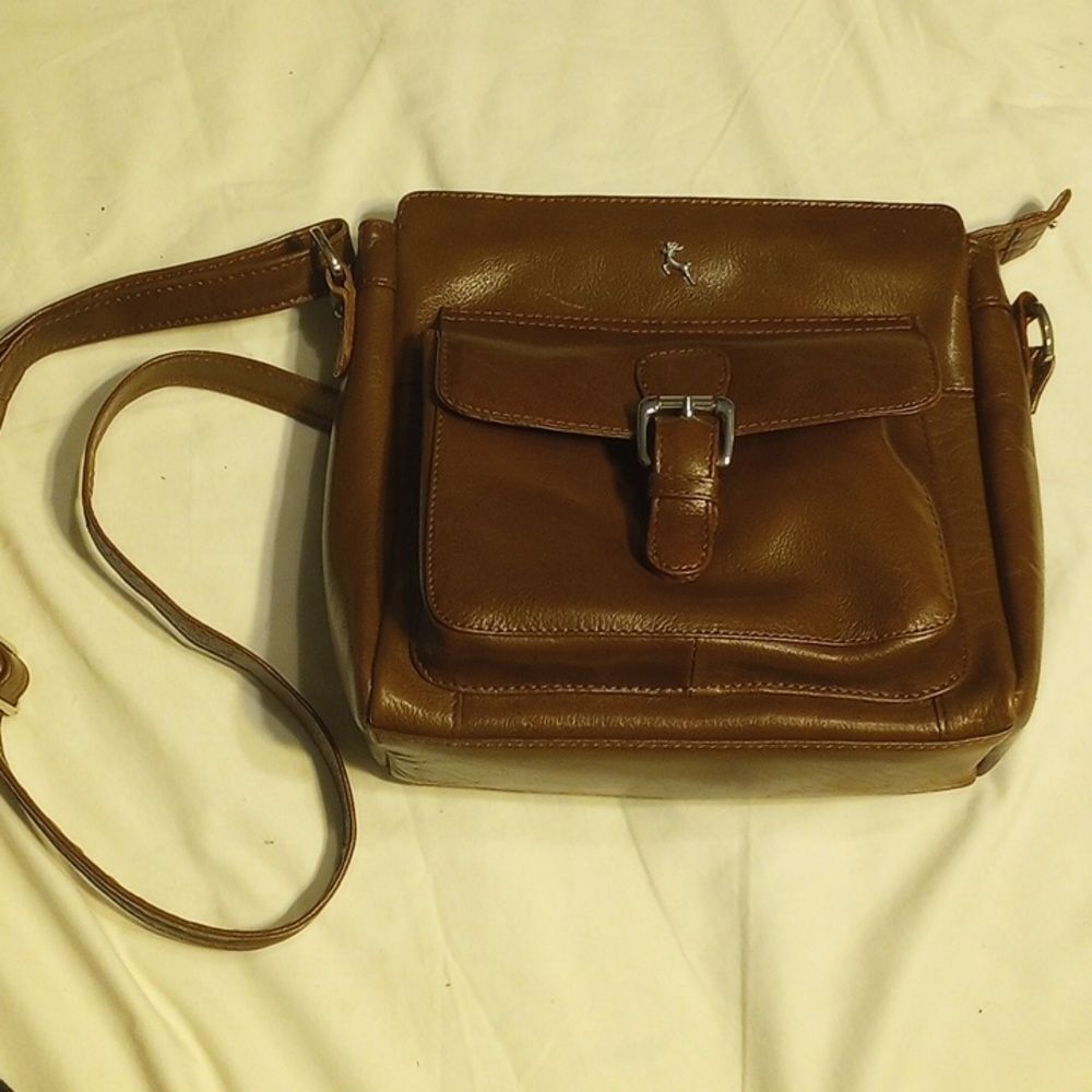 Vintage Brown Leather Ash Wood Saddle Purse